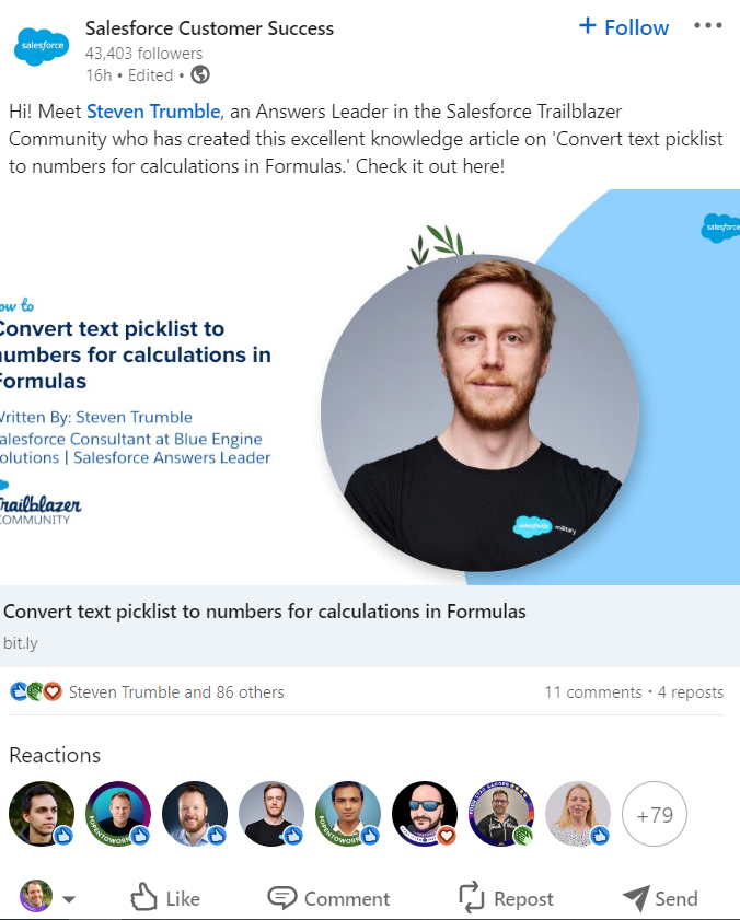 Salesforce LinkedIn post featuring Steven Trumble